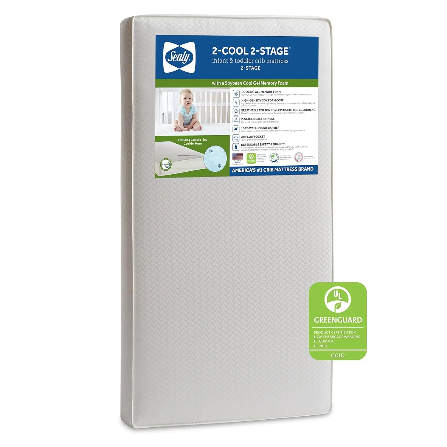 2 colchonetas impermeables para cuna de 2 etapas más ajuste para cama de niños pequeños, espuma refrescante extra firme de primera calidad, no tóxica, Greenguard Gold