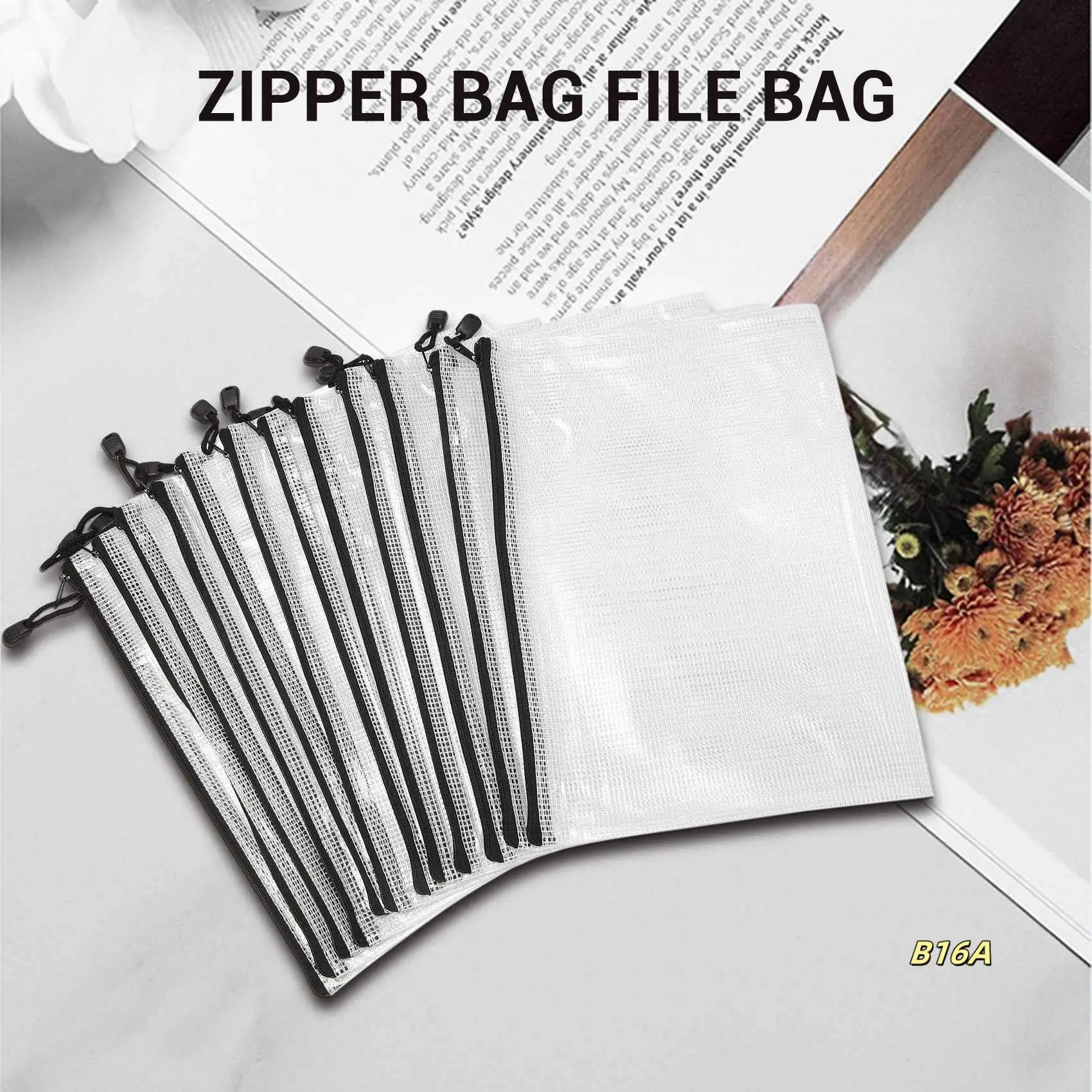 12 Pcs Zipper File Bag A4 Zipper Mesh Bag Board Game Storage Bag PVC File Bag Office Supplies Storage Bag (34Cmx24cm)