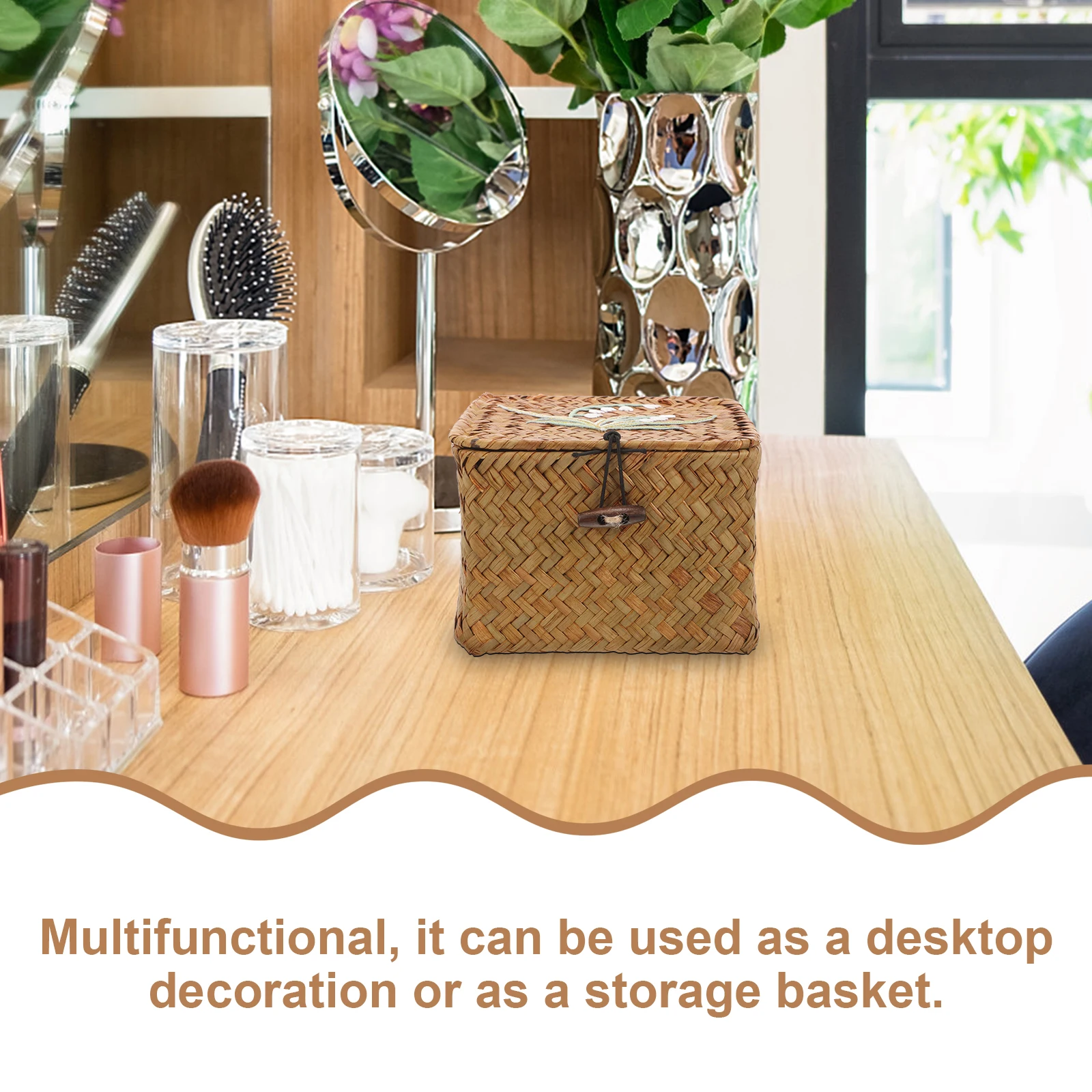 

Woven Storage Basket 14x14x9 Sewing ganizer Retro Bellflower H made Durable Wicker Baskets Home Storage Needle Thread Box