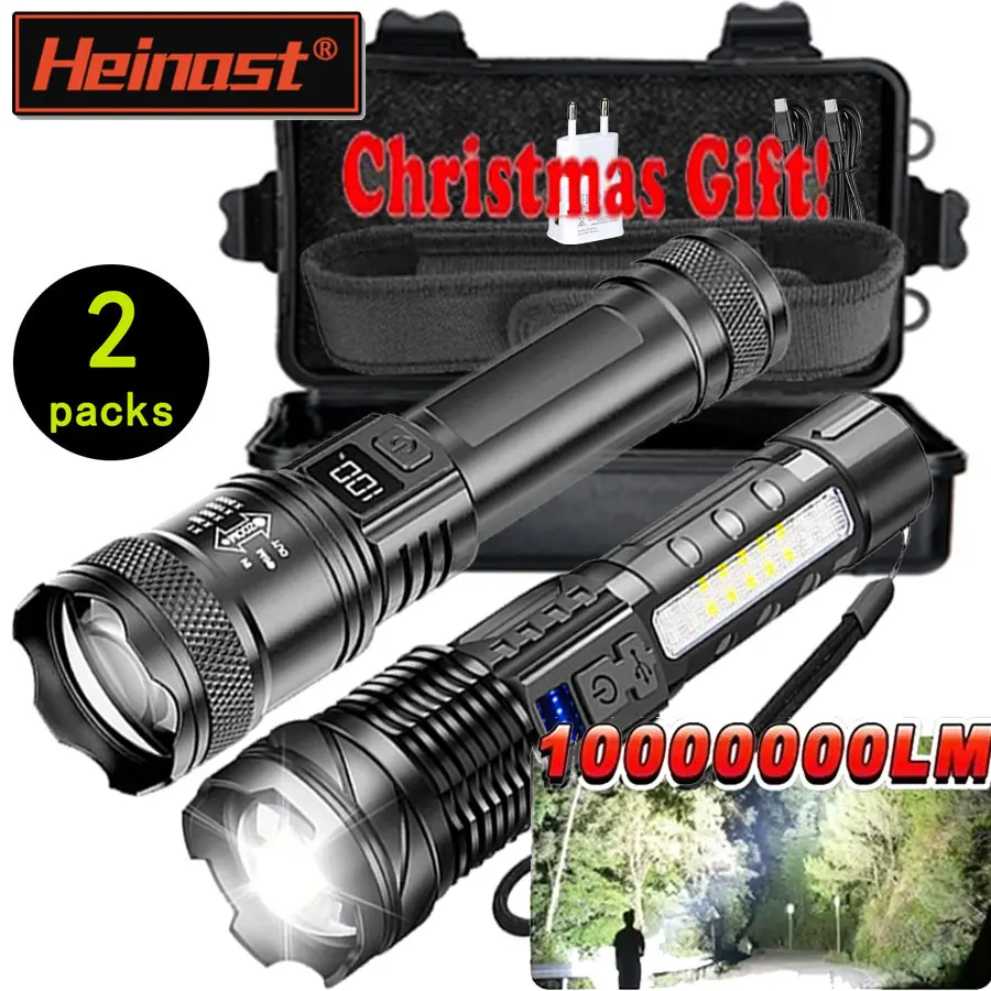 High-power Led Flashlight USB Rechargeable Torch with Display Zoomable Light with Battery Camping Hiking Lantern Emergency Lamp