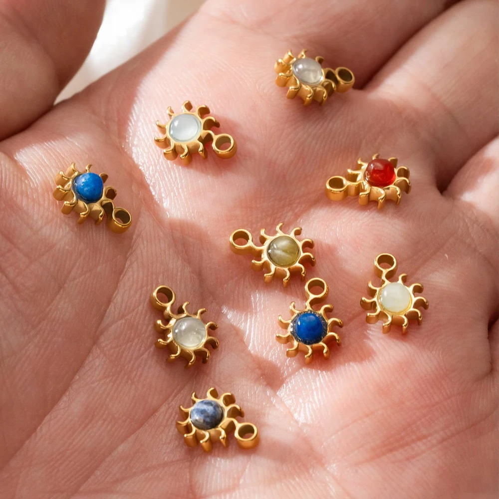 5 Stück/Set Edelstahl Goldfarben Sonnen-Anhänger für DIY Damen-Halsketten Schmuckherstellung Charms Zubehör Komponenten – Detail 3
