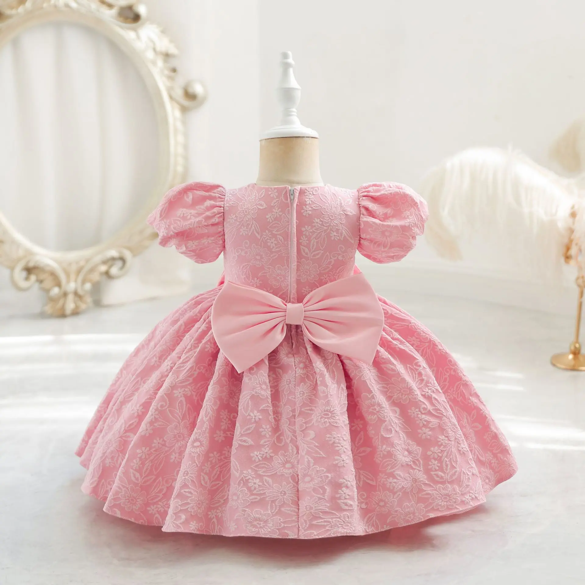 Baby Dress for 1 Year Birthday Children Flower Puff Sleeve Cotton Lining Girl Weddings Dresses Kid's Party Festival Clothes 6-7Y