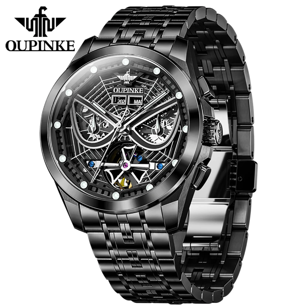 OUPINKE 3250 Skeleton Mechanical Watches for Men Fashion Cool Spider Armor Design Fully Automatic Men's Watches Luxury Man Watch