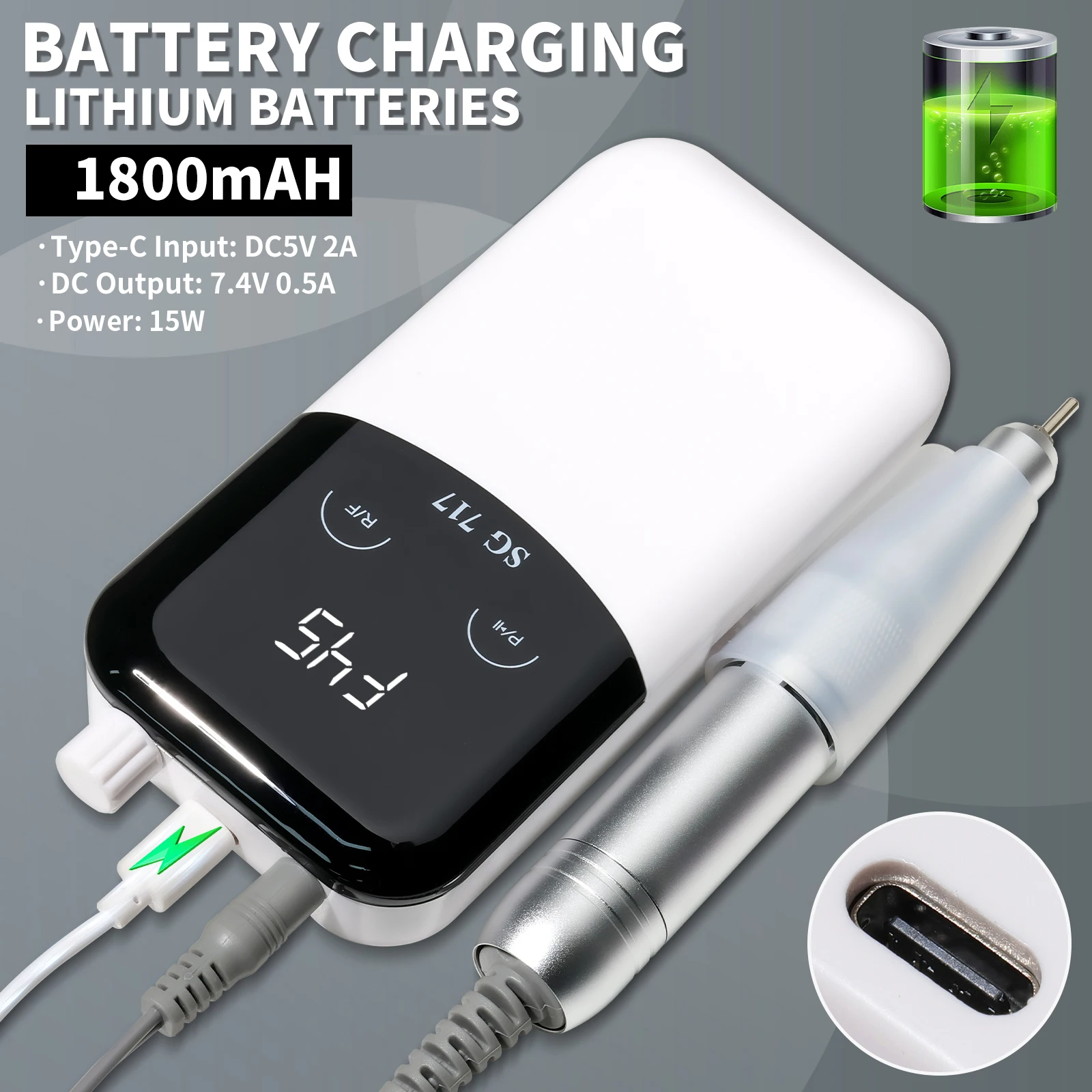 Lime à ongles électrique professionnelle 45000 tr/min, Machine à polir les ongles, Rechargeable, ponceuse à ongles à faible bruit, pour Salon de manucure