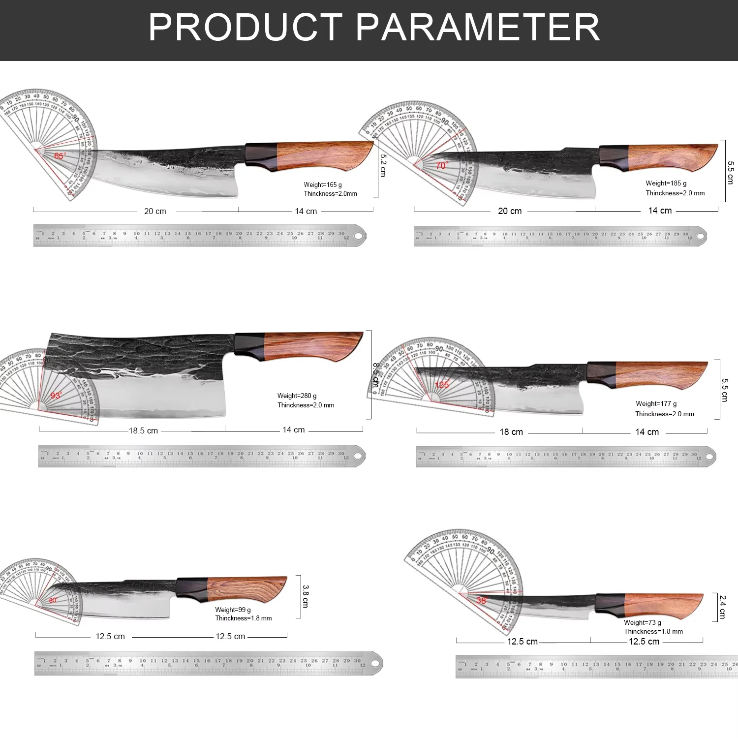 1-6PCS Hand Forged Chef Knife Set Triple Layer 9CR18MOV High Carbon Steel Kitchen Knives Including Cleaver,Santoku&Utility Knife