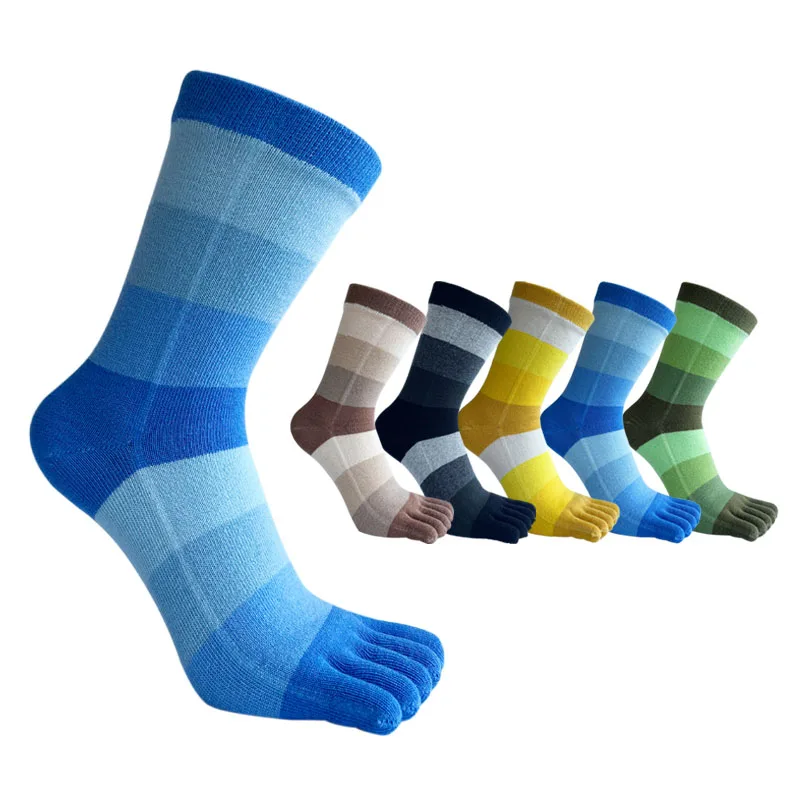 Man Short Socks Toe Striped Business Pure Cotton Party Dress Soft Elastic Young Colorful Happy Funny Five Finger Socks Gentleman