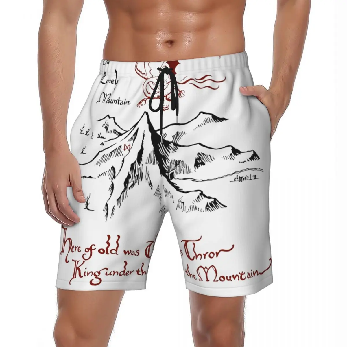 

L-Lords Of The R-Rings Board Shorts Summer Under the Mountain Sports Fitness Beach Shorts Men Quick Dry Large Size Swim Trunks