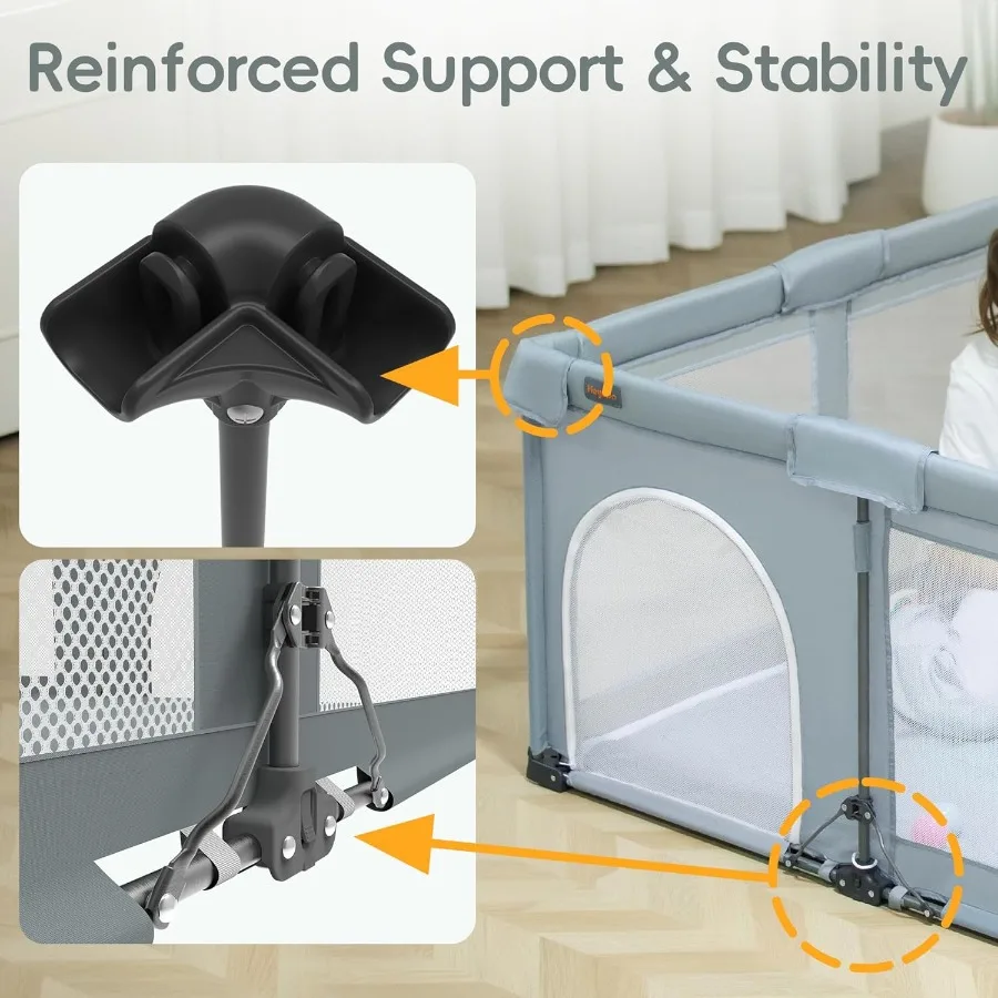 Foldable Playpen with Detachable Thicken Mat59x71 Inches Portable Playpen Collapsible Play Pen for Babies and Toddlers Indoor a