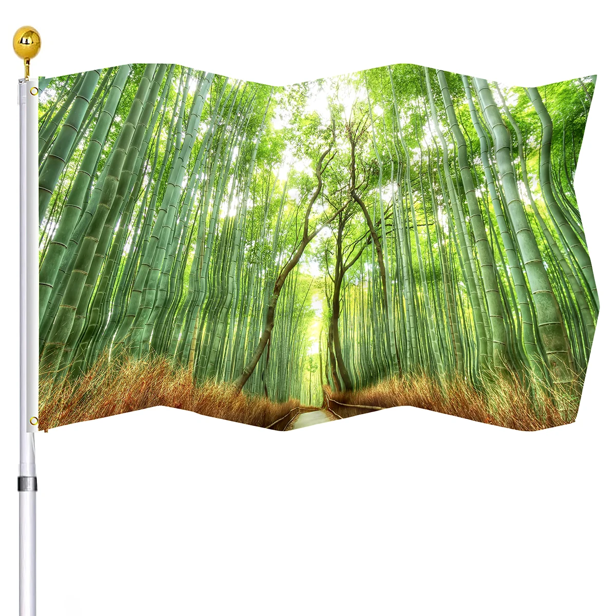 

Bamboo Forest Flag with Brass Grommets Deciduous Forest Trees with Sun Rays Nature Plants Double Stitched Polyester House Flags