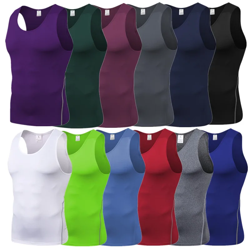 Men Compression Sport Vest Tank Boy Base Layer Sleeveless Sweatshirt Tight Cycling Basketball Fitness Running Top Quick Drying