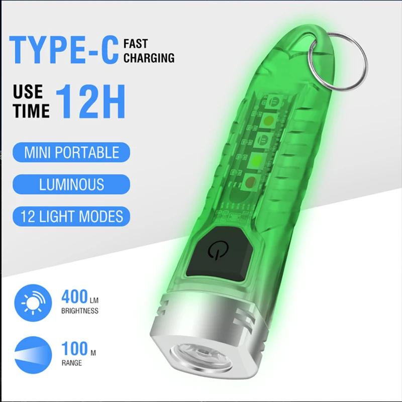 V1 Mini Flashlight Mini Convenient Portable EDC Keychain Strong Light Super Bright Charging LED Home Outdoor Night Light