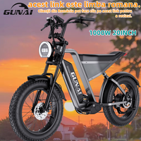 GUNAI-Y 1000W Electric Bicycle 20*4Inch Fat Tire Electric Bike 60KM/H 48V 18AH Battery 7Speed Mountain Adult Bike,100KM Mileage