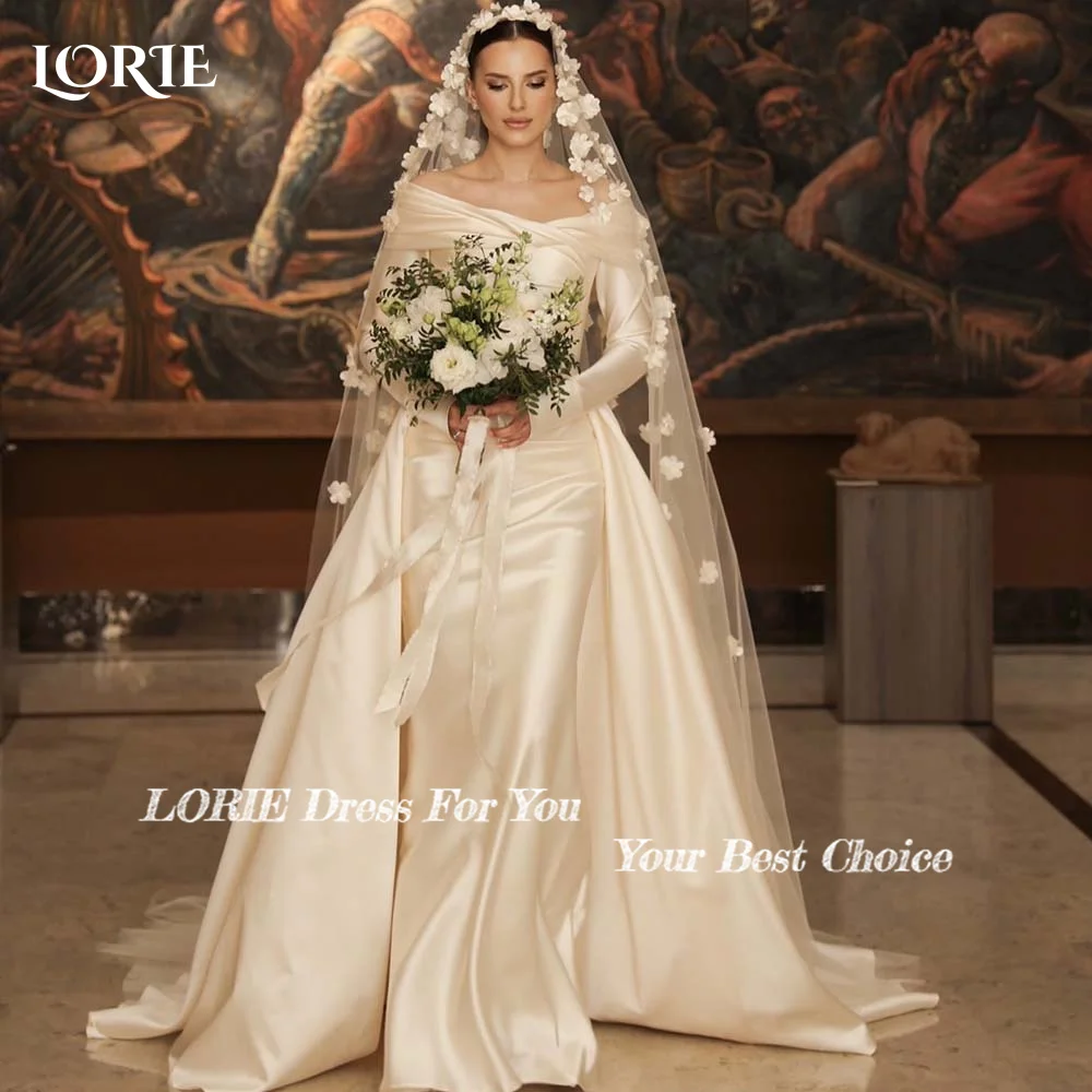 LORIE Off Shoulder suknia ślubna bez ramiączek linia suknia dla panny młodej elegancka Backless odpinany tren suknia dla panny młodej Vestidos de novia