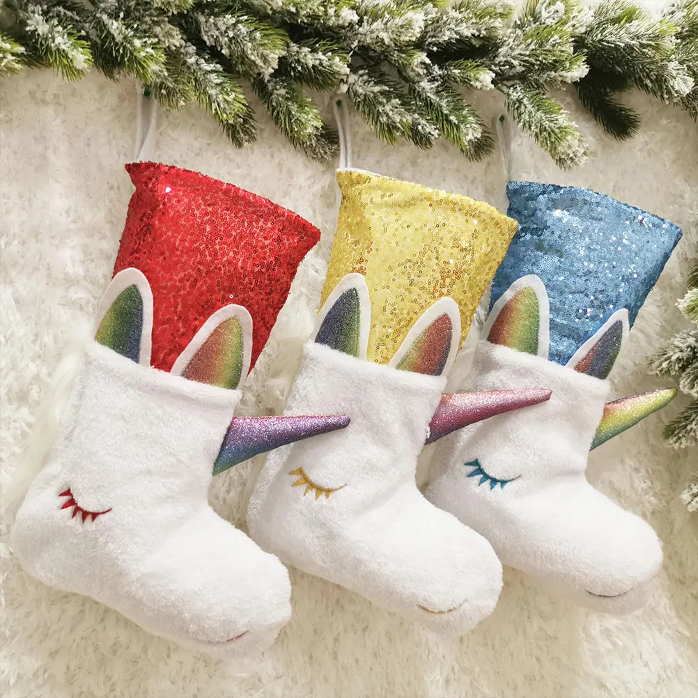 

1pc Unicorn Christmas Sock Gift Bag Adorable Candy Storage Pouch Heat Resistant For Fruits Kids Decoration Yellow