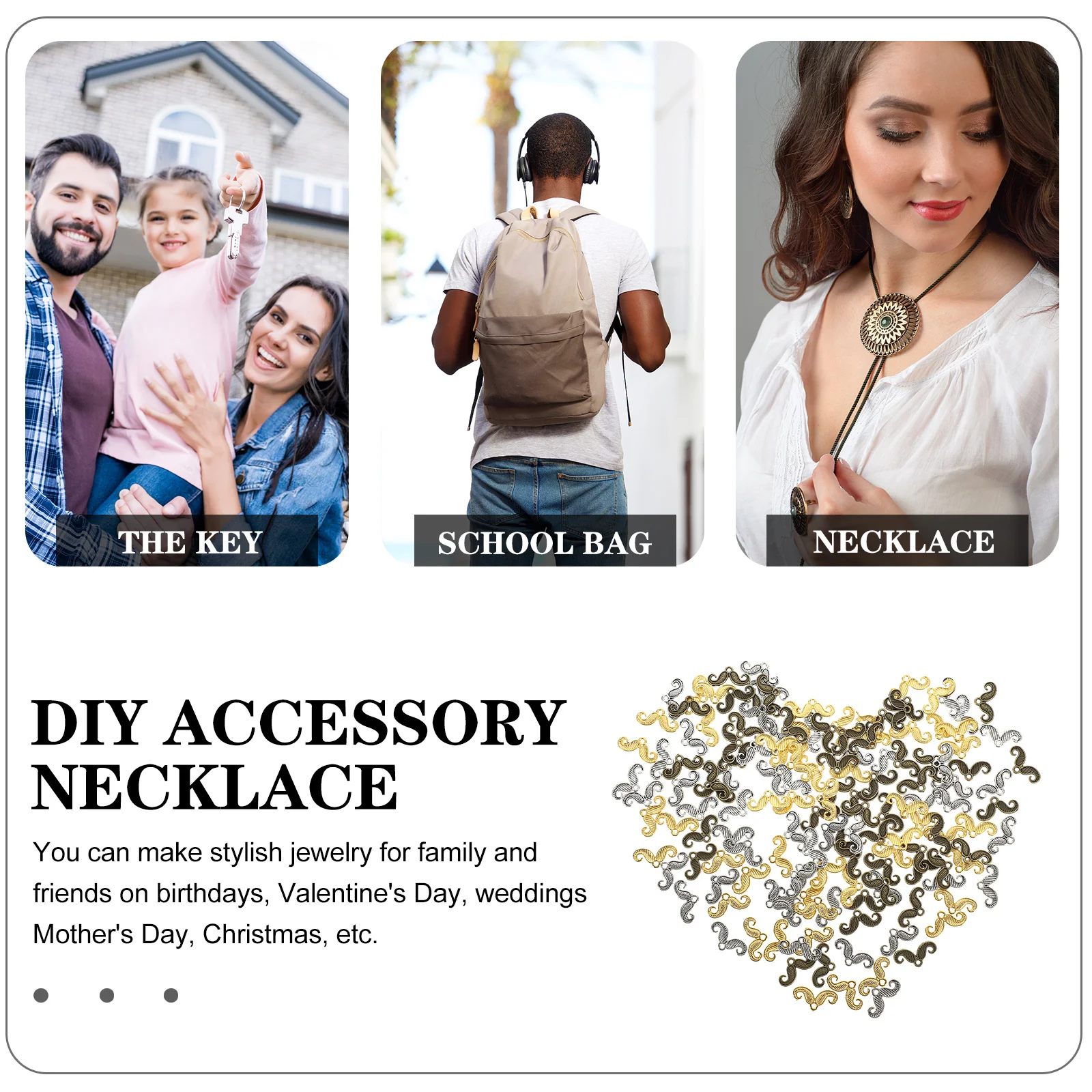 

150Pcs Retro Mustache Charms DIY Necklace Pendant Bracelet Making Accessory Unique Creative Gift Alloy Pendant Charm