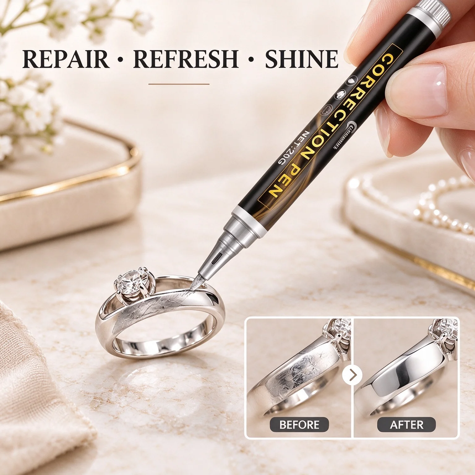 Silvery Jewelry Scratch Repair Pen - Silvery Jewelry Retouching And Care Pen, for Precise Repair of Fine Scratches, Minor Wear