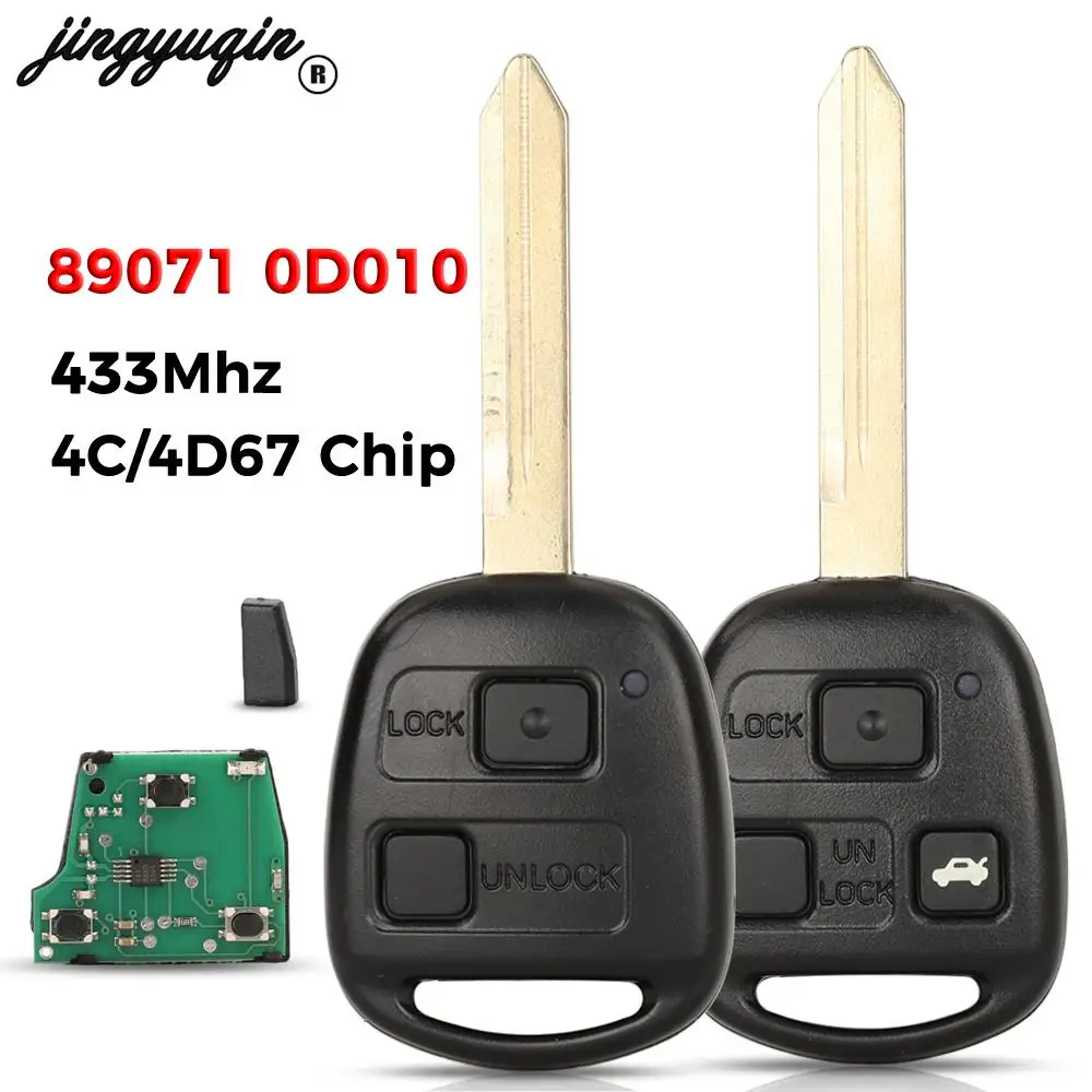 jingyuqin 89071-0D010 Ce0165 433MHz 4D67/ 4C Chip Remote Key for Toyota Corolla Yaris Avensis 1998+ Fob 2/3 Buttons TOY47 Blade