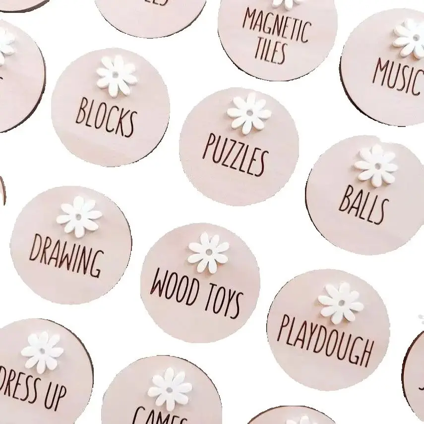 20pcs Daisy Playroom wooden toy labels  Nursery Decor Trofast toy labels