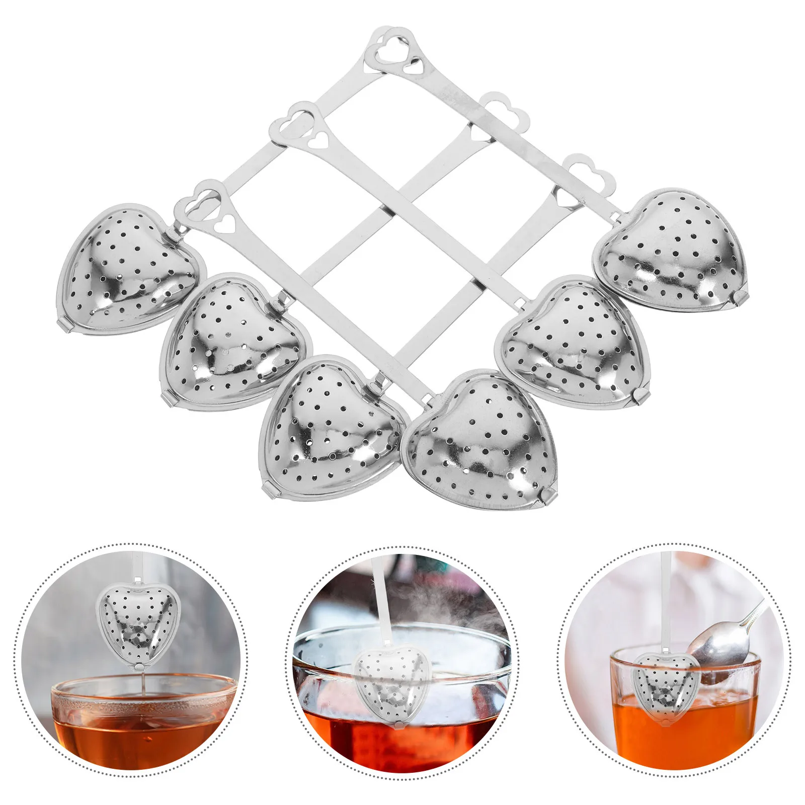 

6Pcs Stainless Steel Heart Shaped Tea Infuser for Loose Leaf Fine Mesh Strainer with Handle Ideal Gift Filter Brewer Accessory