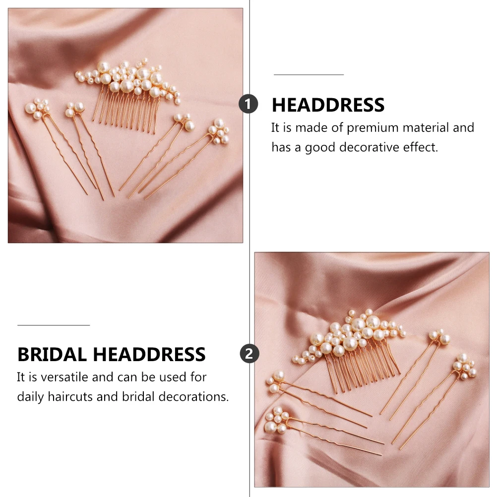 

Pearl Hair Pins Comb Set Golden Headdress Bridesmaid Bride Hairpin Accessories Shiny Diamond Practical Versatile Daily Haircuts