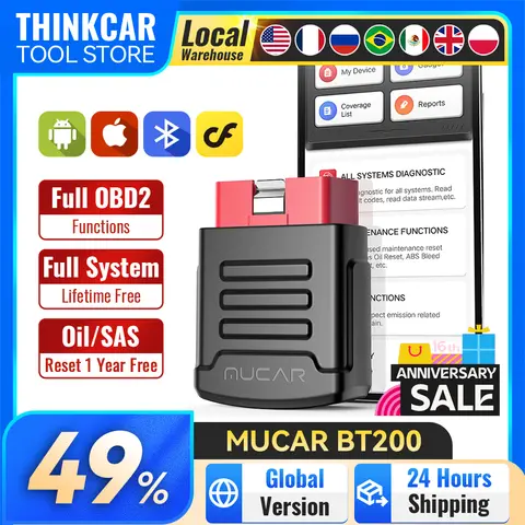 MUCAR BT200/BT200 PRO OBD2 Scanner Full System Diagnostic Tool Lifetime Free Update Check Engine Car Code Reader for Multi Cars