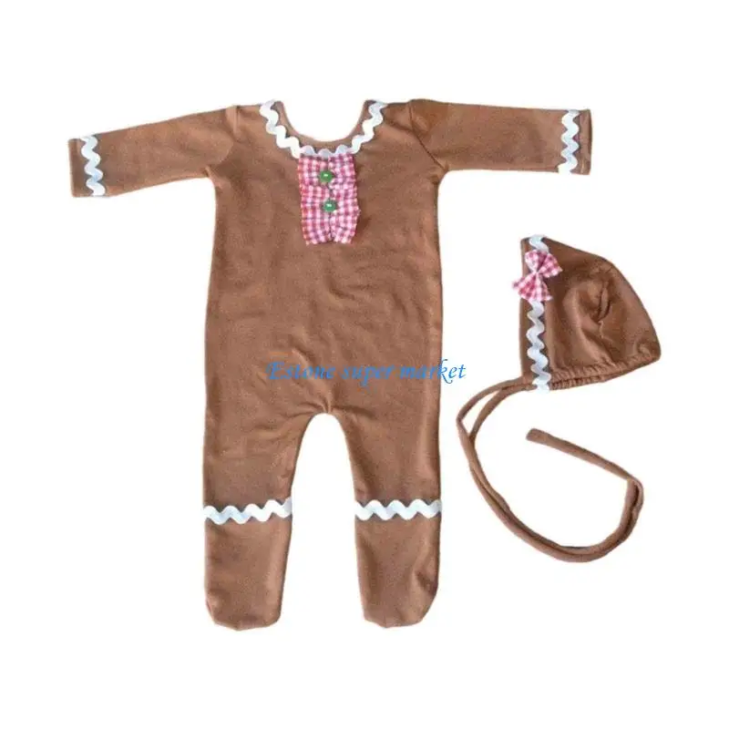 090B Newborns Christmas Photography Outfit Romper and Hat Props for Baby Boys Girls