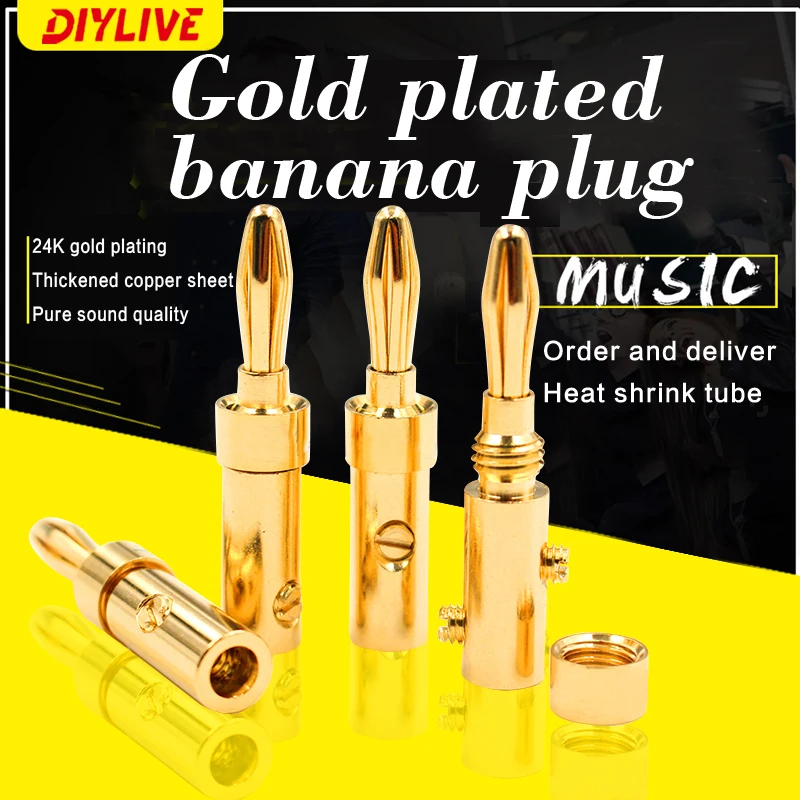 DIYLIVE позолоченный усилитель мощности из чистой меди, разъем типа «банан», звуковой разъем, разъем динамика, сварочный разъем, бесплатная вилка