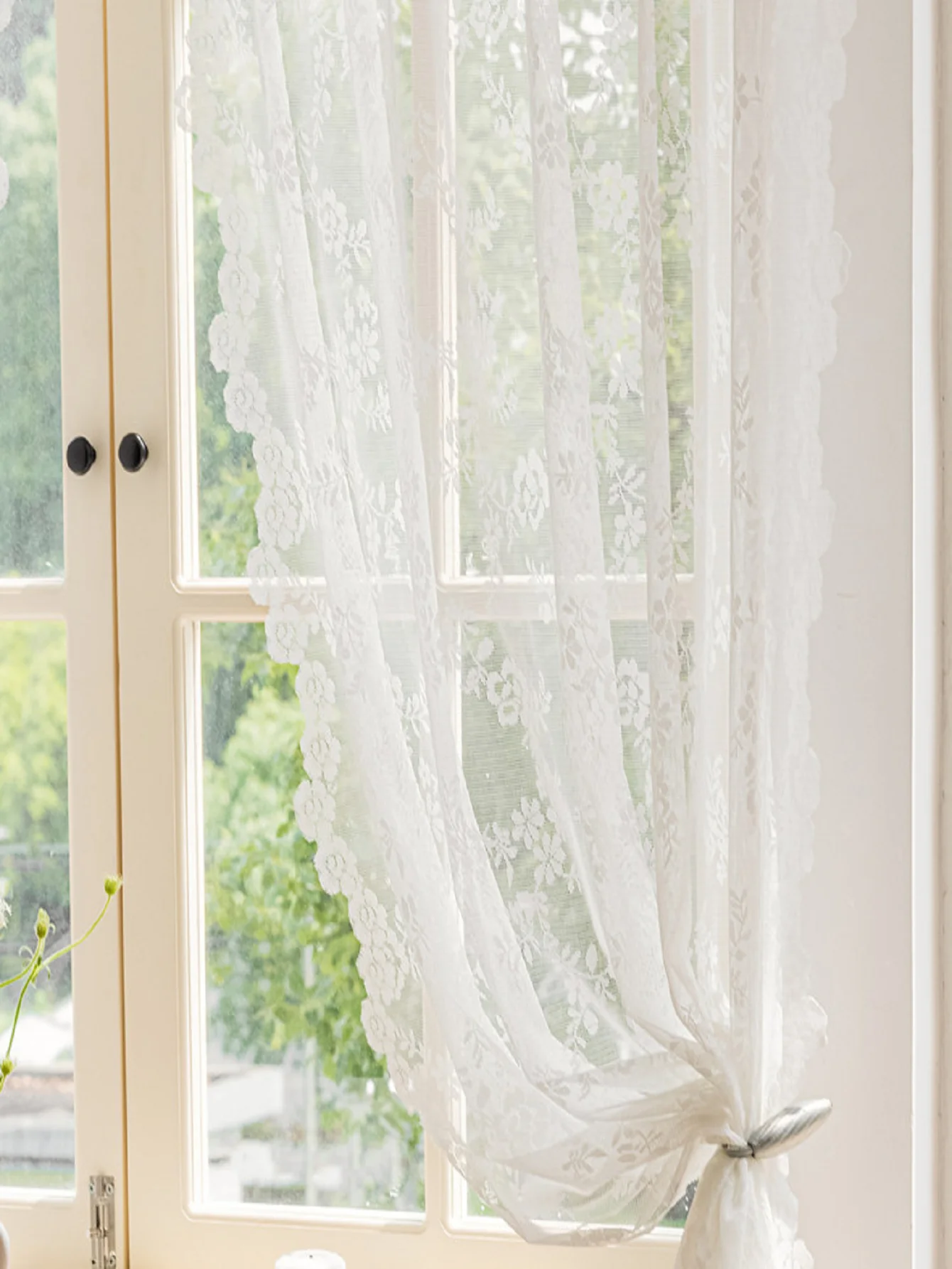 French Light Luxury Style Floral Lace Warp Knitted Lace Gauze Curtains Living Room Bedroom Balcony Curtains