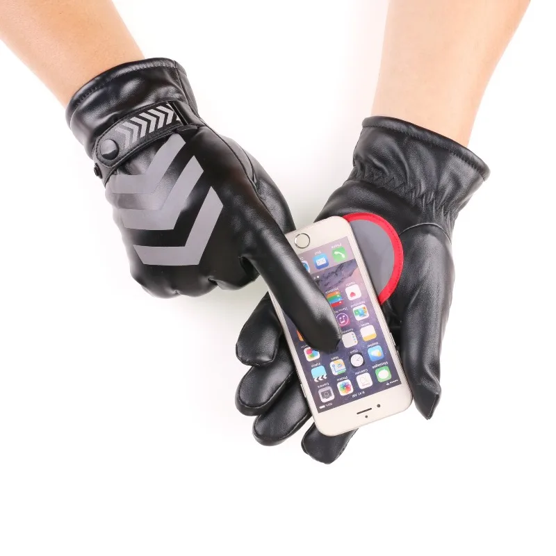 Men s Traffic Command Gloves Winter Fleece Lined Warm Reflective Strip Touchscreen Gloves for Security Duty Cycling