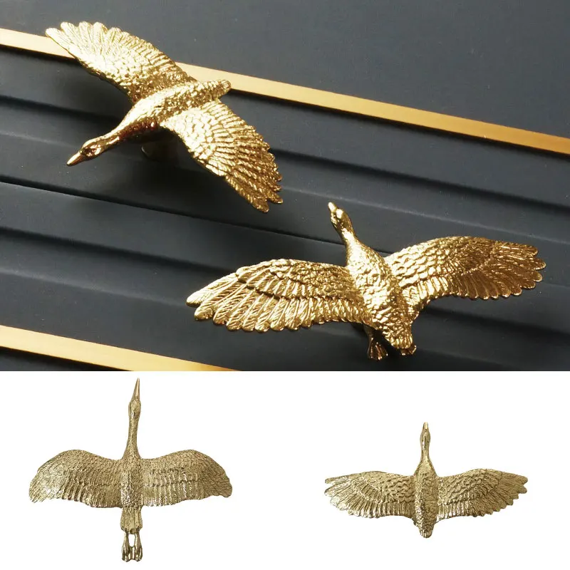 Brass Geese Shape Handle Wild Goose Handles Cabinet Door Pulls Wardrobe Cupboard Drawer Knobs Furniture Hardware Home Decor