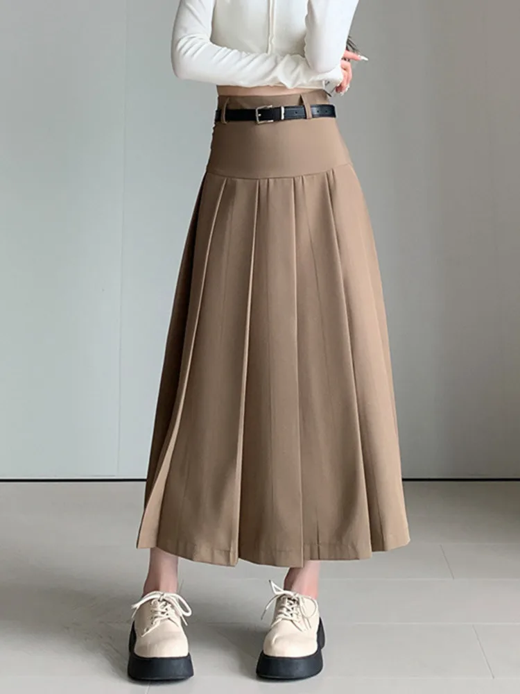 

Korean Style Pleated Waistband Skirt Solid Color Fashion All-match Black A-line Skirts Women 2024 New Spring Summer X761