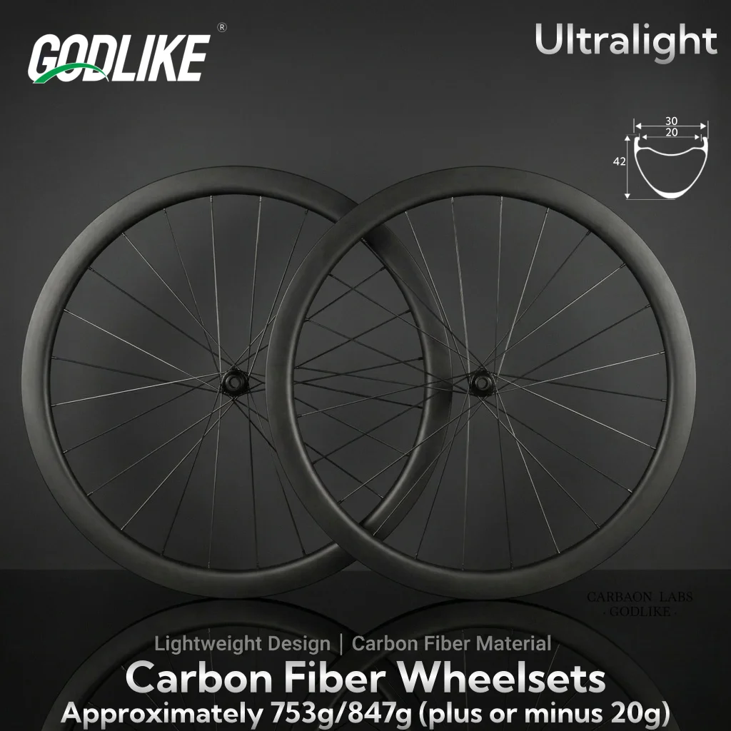 

Колесный комплект GODLIKE Ultralight из карбонового волокна для шоссейного велосипеда 700C, 42 мм, глубокий профиль, сквозная ось, дисковый тормоз, Center Lock, 120 точек крепления, карбоновая втулка