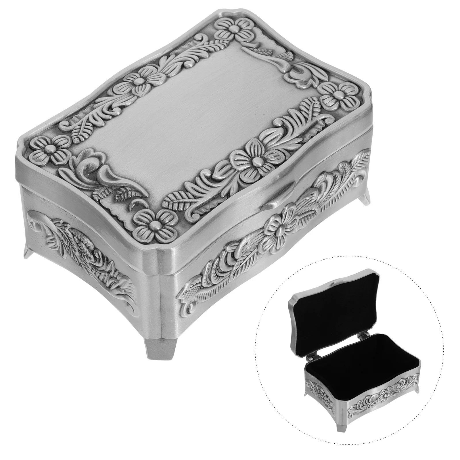 

1Pcs Vintage Metal Jewelry Storage Box Retro Design Exquisite Pattern Durable Zinc Alloy Material for Earrings Necklace Rings