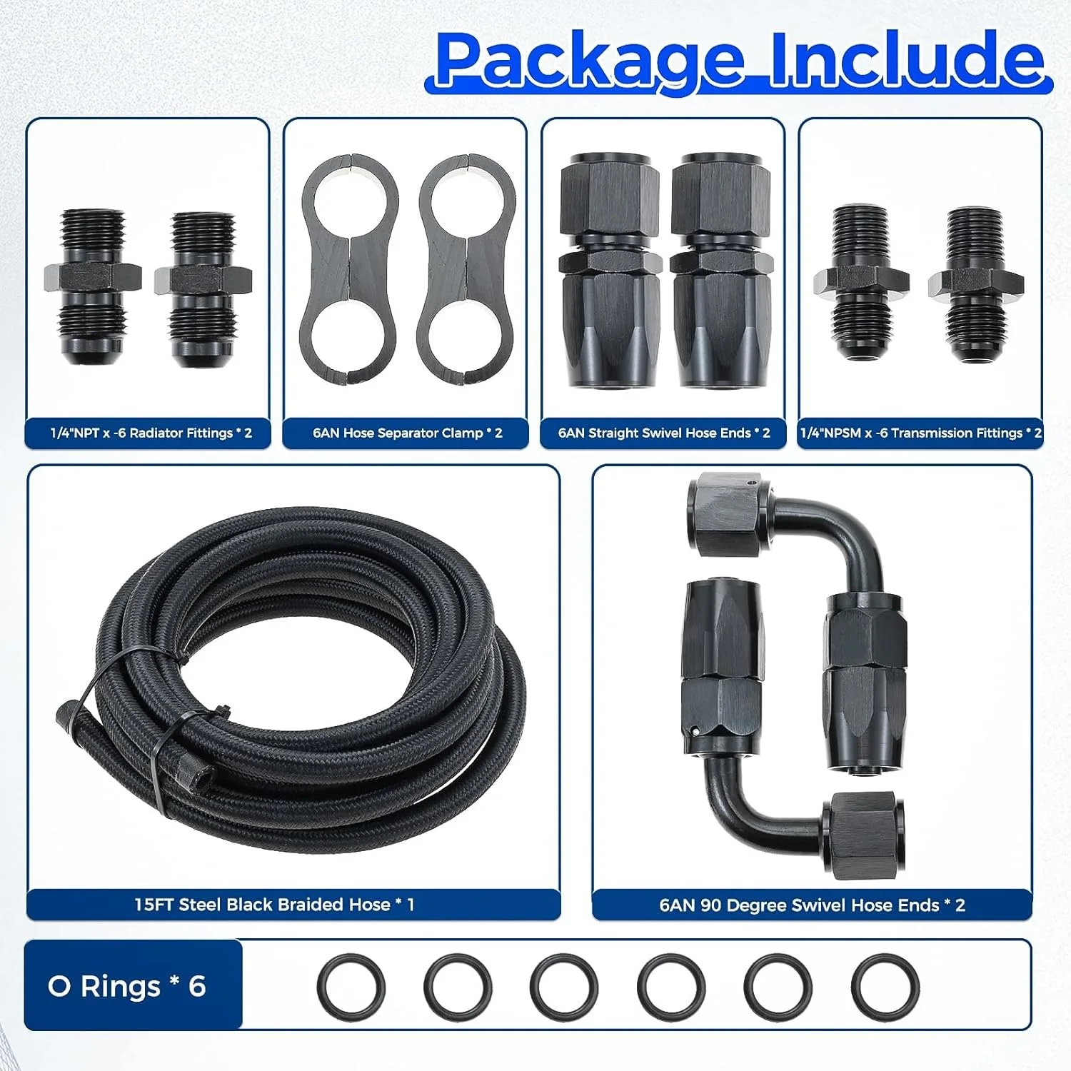 6AN Automatic Transmission Cooler Lines Set for 4L60E 4L65E, Nylon Braided Fuel Line Hose Fitting Kits CPE 15FT for Oil Gas Fuel