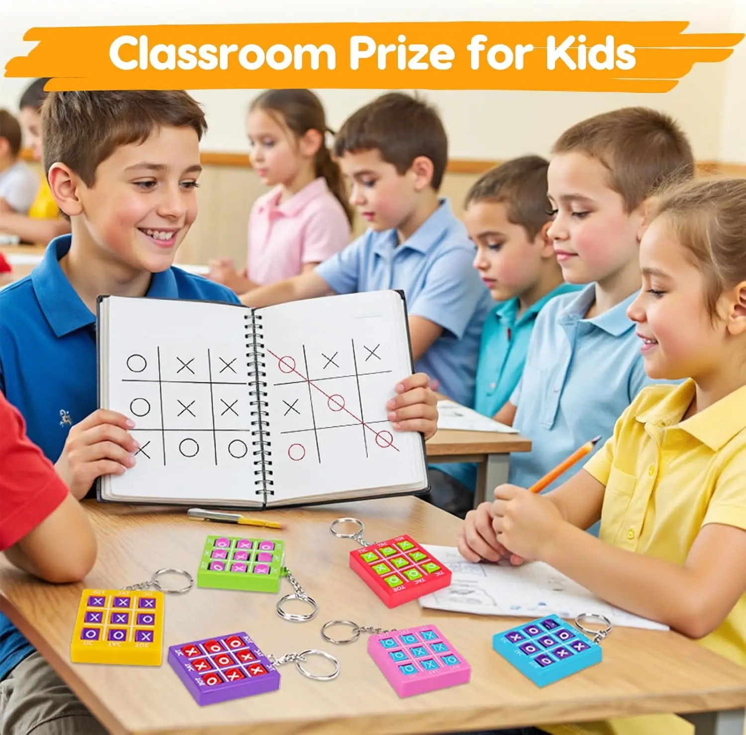 1/8pcs Tic Tac Toe Game Kids Educational Toy with Keychain Birthday Party Gift Goodie Stuffers Bag Pinata Filler Classroom Prize view 4