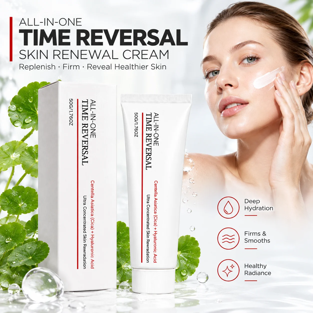 Time Reverse Cream With Centella Asiatica,Deep Hydration Boost Elasticity Restore Youthful Skin,Korean Skincare Face Moisturizer