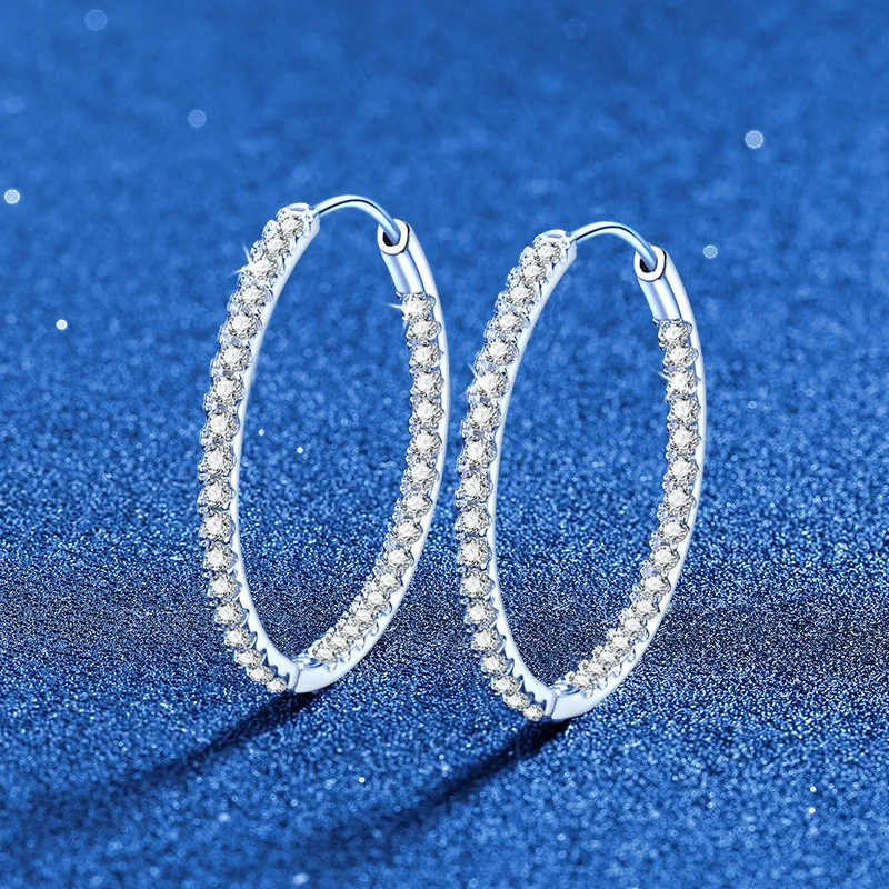 35mm D Color Moissanite Hoop Earrings 925 Sterling Silver French Style Ears Cuff  Plated Platinum for Women Pass Tester with Gra