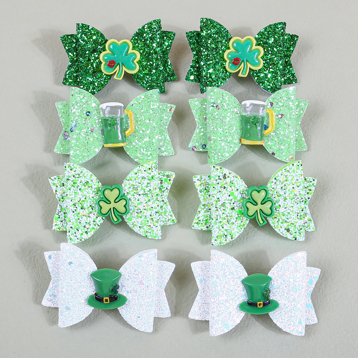 2/8pcs Glitter Hair Bows for Girls ST\'patrick\'s Day Clover Bows Hair Clips Barrettes for Kids Children Party Hair Accessories