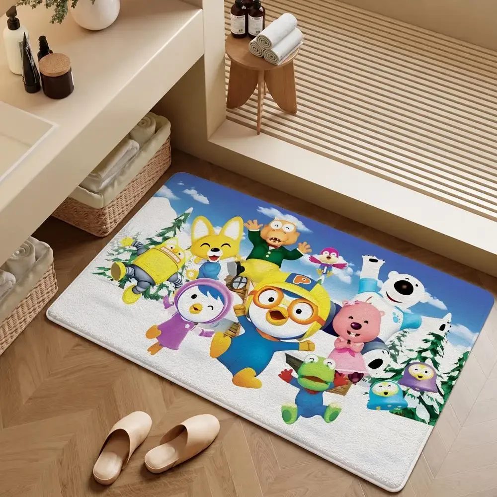 Series Pororo the Little Penguin Crong Floor Mat Soft Flannel Entrance Doormat Non-Slip Washable Rug For Bedroom Home Decor