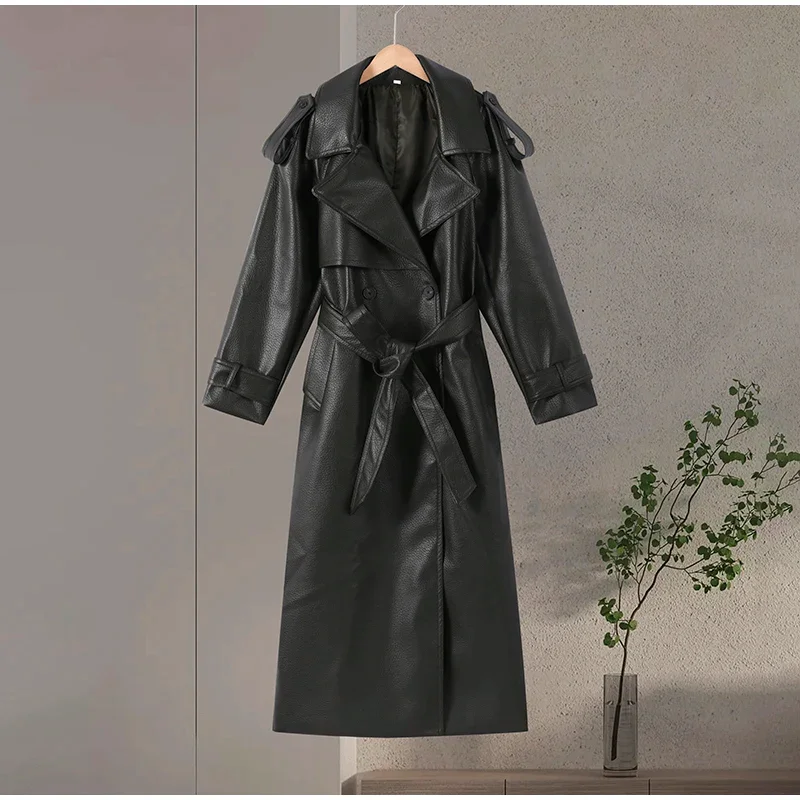 Mode Dames Overjas Turn-Down Kraag Volledige Mouw Riem Lace Up Vrouwelijke Lange Overjas 2026 Herfst Chic Elegante Dame outwears