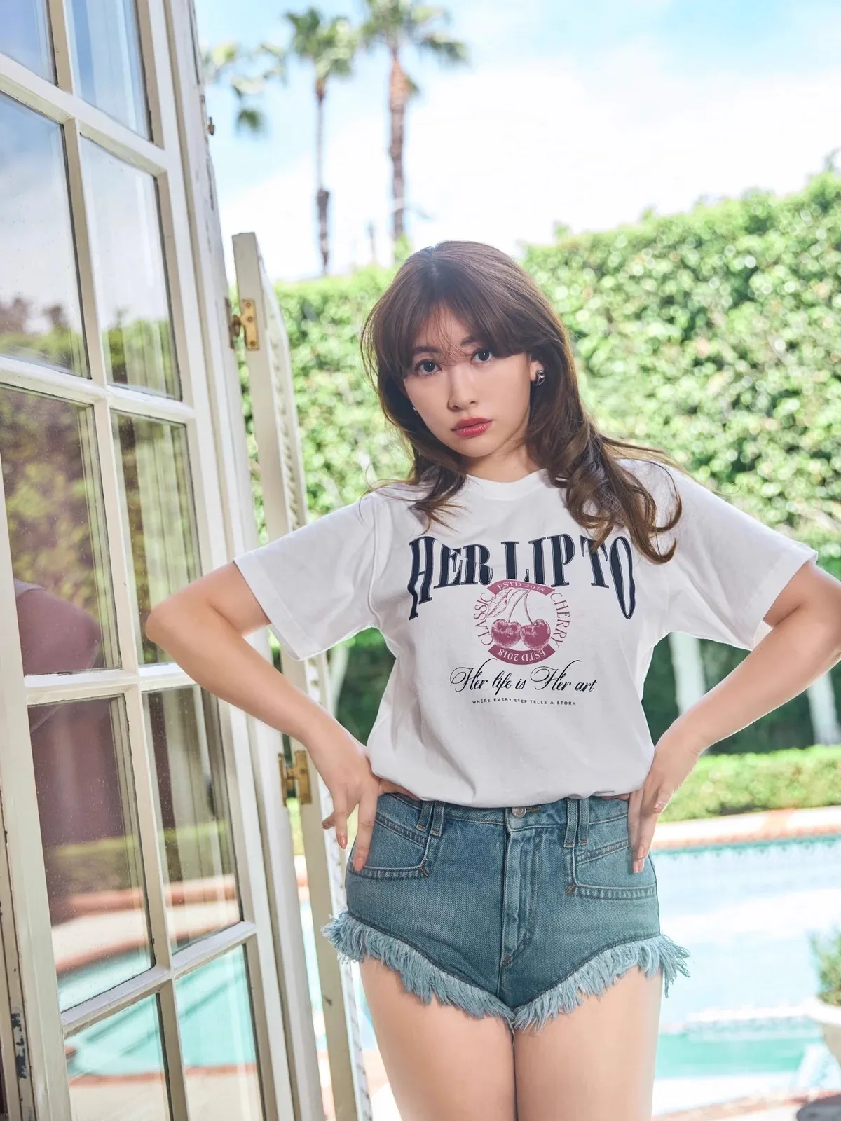 T-shirt imprimé cerise en édition limitée Or Sve Haut pour femme en pur coton Quatre couleurs disponibles Trajet Sle Taille haute A-Li...