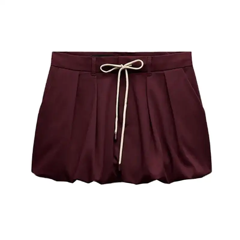 

Spring New Women's Casual Belted Lantern Skirt Polyester Fiber 00% ort Skirt Versatile mid Waist f Body Skirt