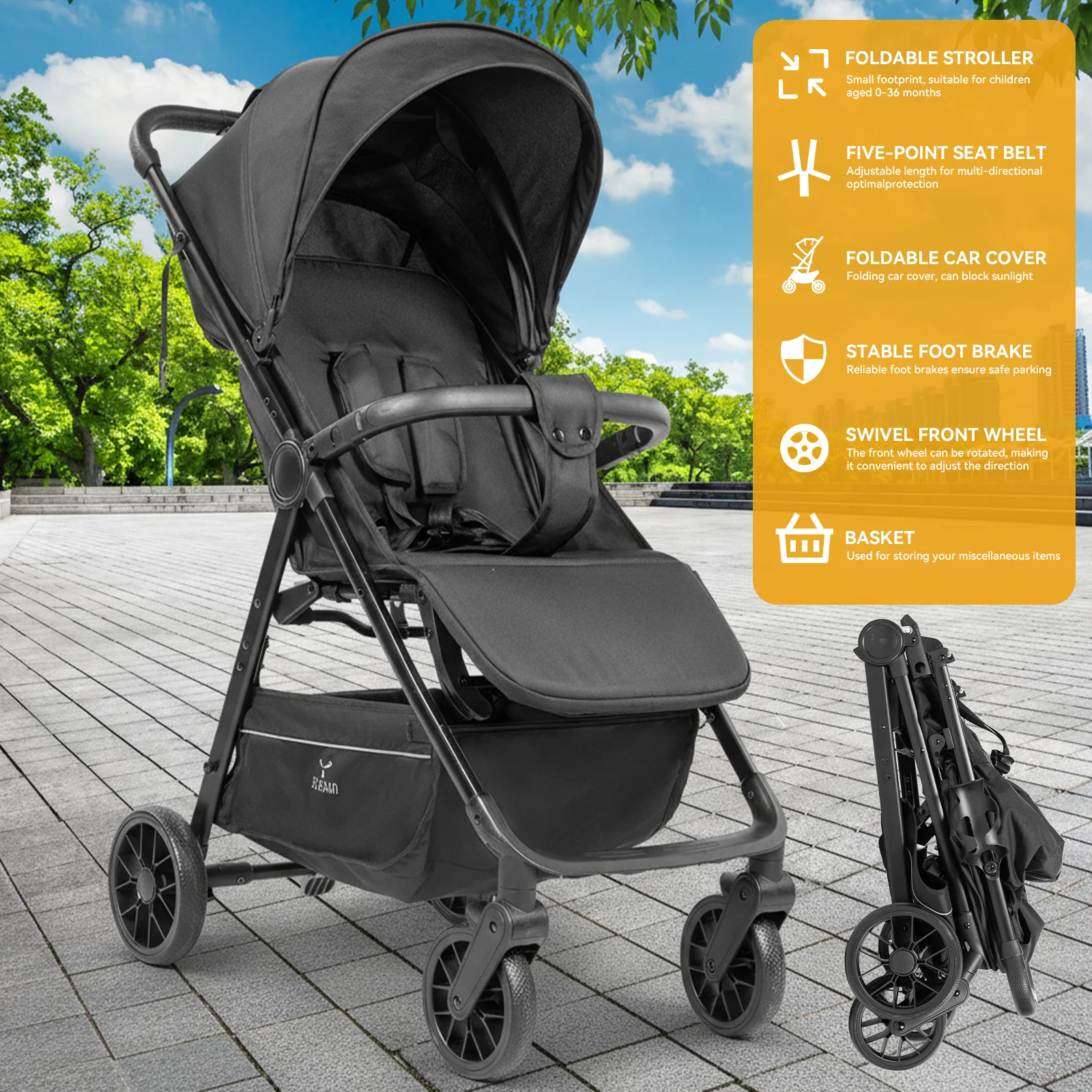 3-in-1 Baby-Kinderwagen-Reisesystem, Kinderwagen mit Autositz, leichter Rahmen, kompakt zusammenklappbar, hohe Sitzposition, stoßdämpfende Räder, umkehrbarer Sitz, mehrfach verstellbare Rückenlehne,