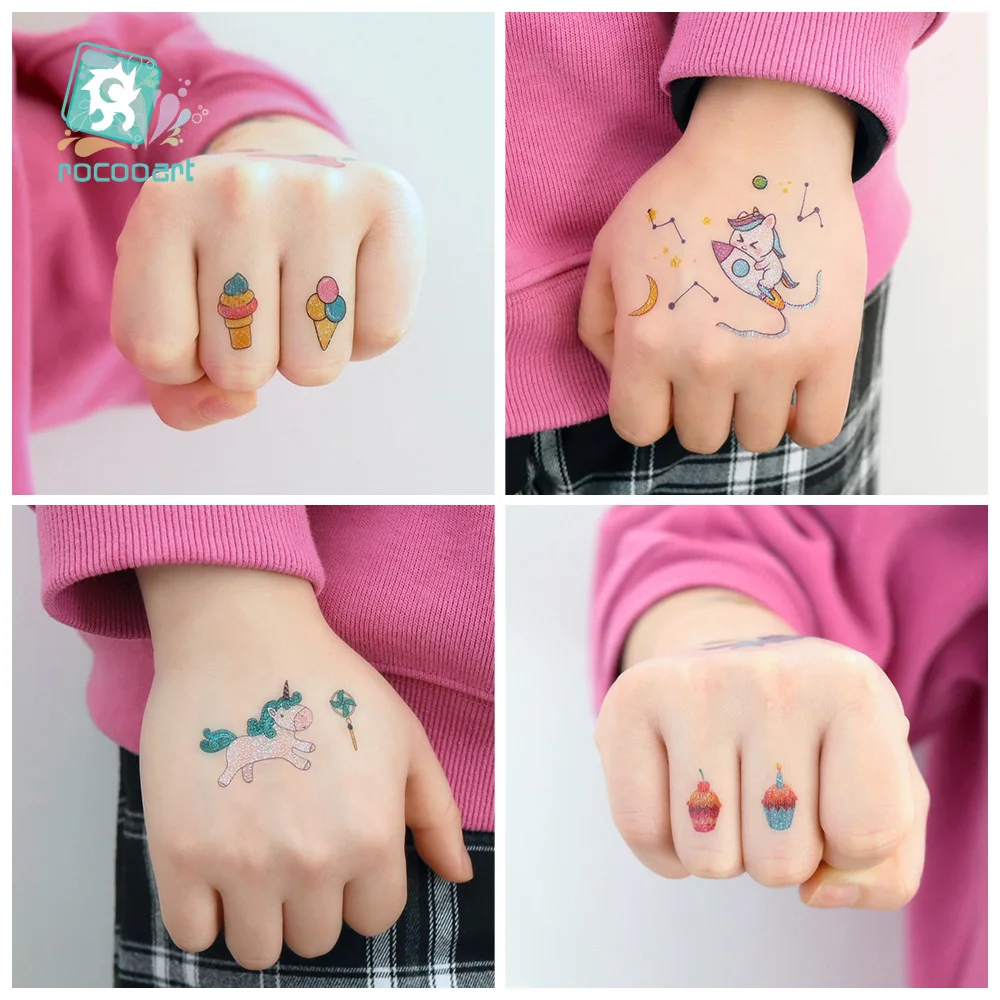 Children's Cartoon Glitter Tattoo Patch Waterproof Unicorn Butterfly Temporary Tattoos Sticker Size:120 * 75mm