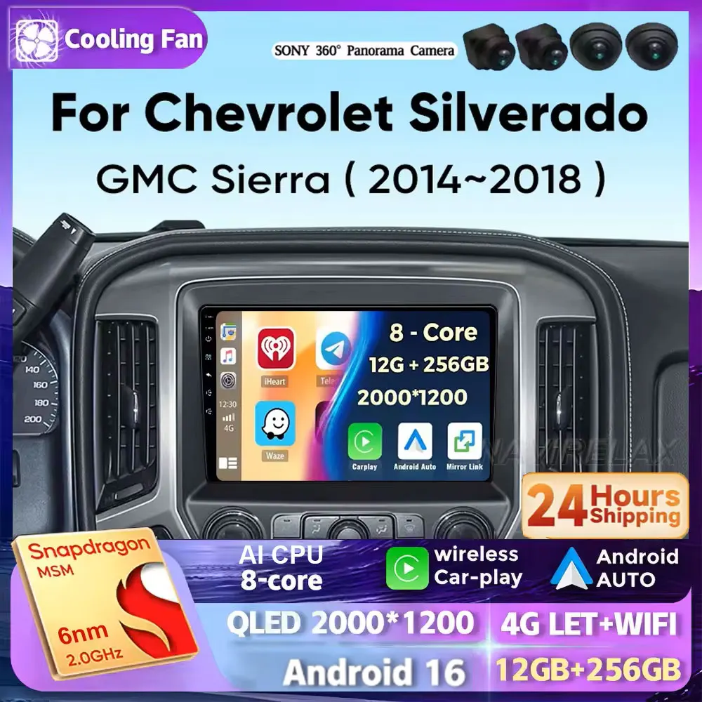 Car Radio For Chevrolet Silverado 3 GMTK2 2014-2018 Wireless Carplay Android16 Auto Navigation Car Stereo Multimedia Player