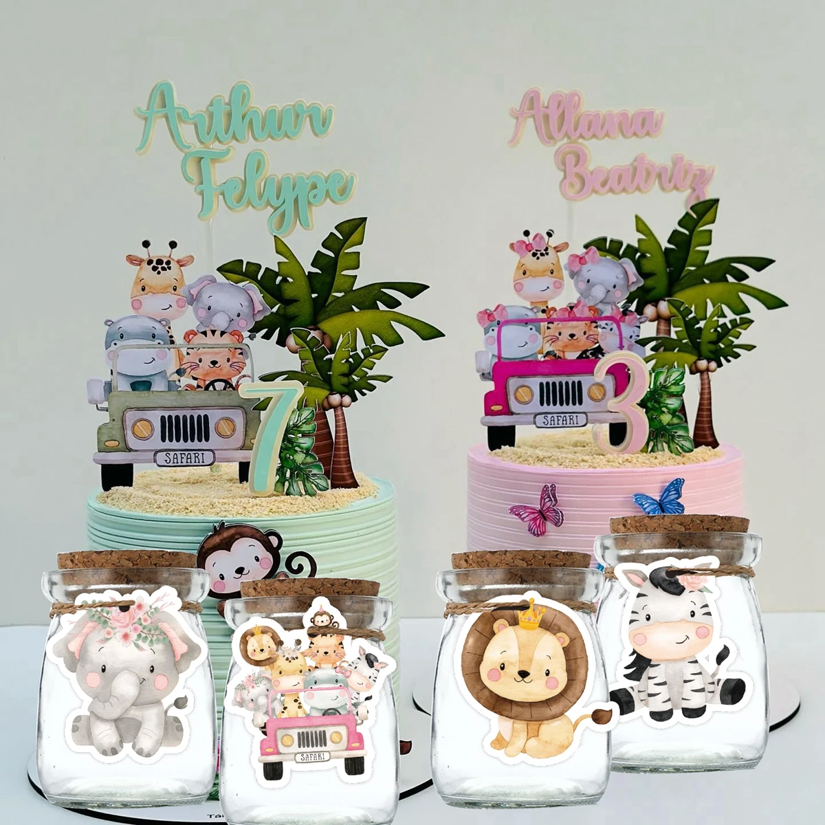 48pcs/lot Carton Animal Paper Tags Pink Craft Hanging Labels For Girl\'s Jungle Safari Birthday Party Gifts Wrapping Decoration