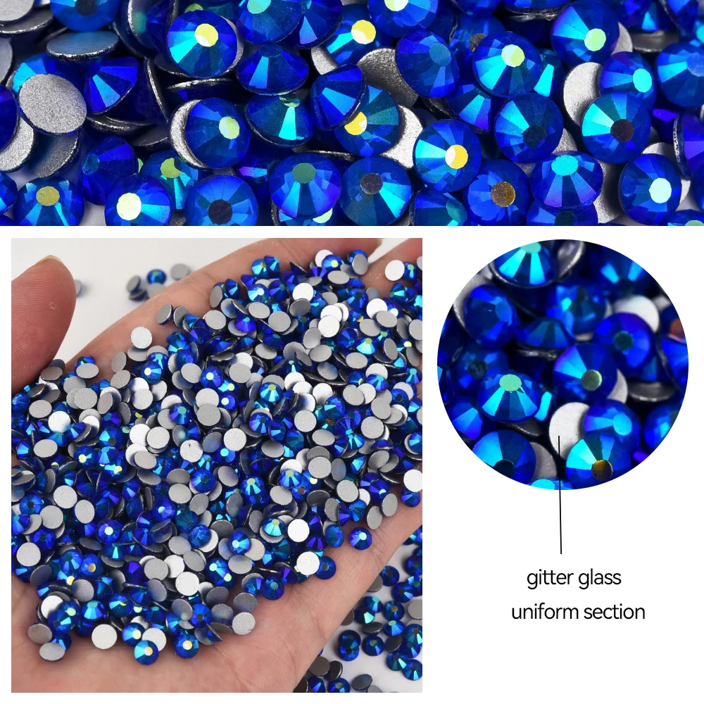 1440pcs Sapphire AB Non Hotfix Rhinestones Glitter Glass DIY Nail Decoration Flatback Crystals for uñas costura diamonds Strass