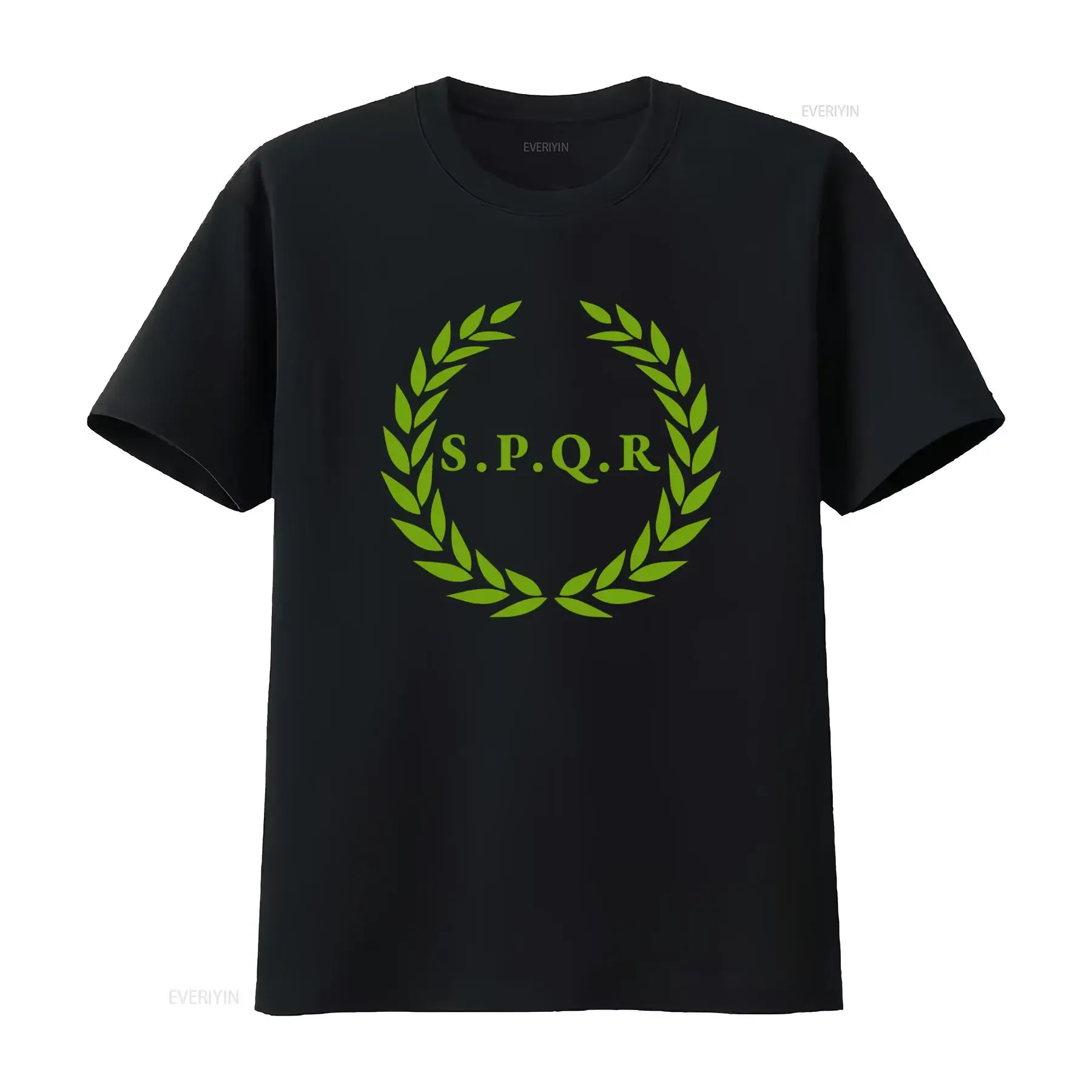 S P Q R Lettering T Shirt with Bay Leaf Crown Design Caesar Rome Roman Empire Ancient Greek Inspired vintage Washed Breathable