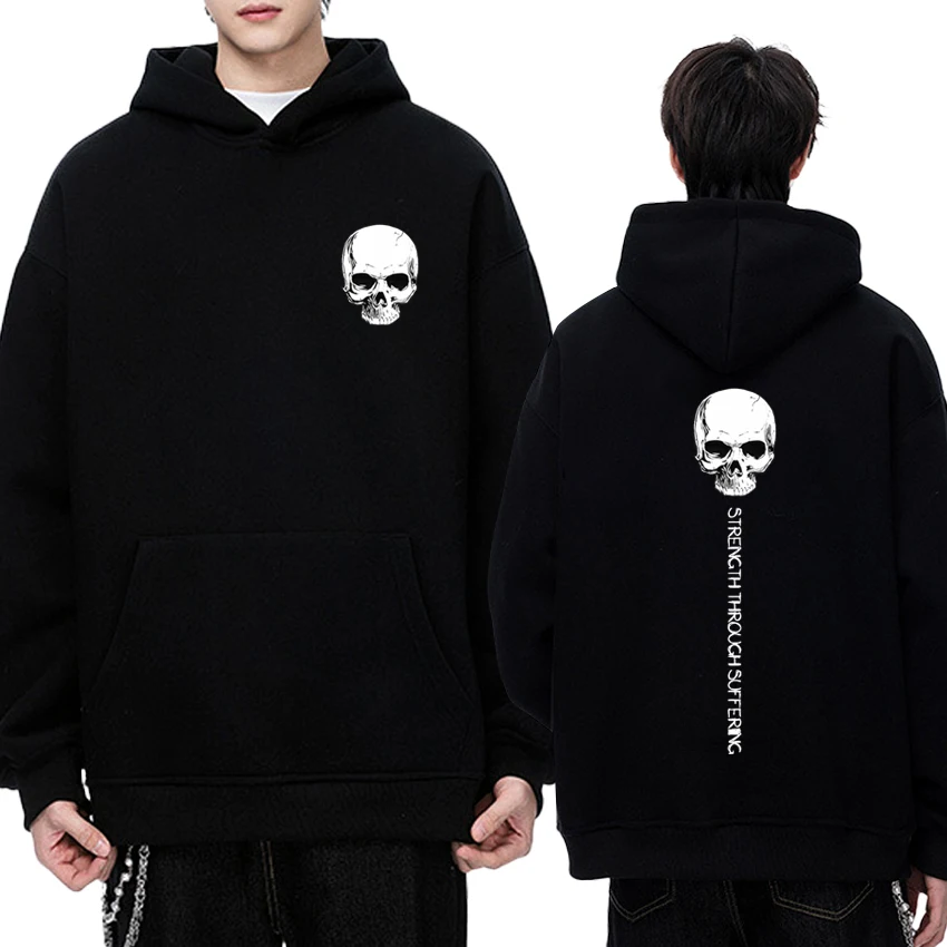

Gothic Skull Strength fitness Double Sided print Winter Hoodie Men women vintage Fleece Sweatshirt Men women Casual streetwear