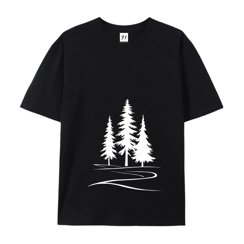 Foresta di alberi per amante della natura T-shirt con albero di pino Escursionismo Il suo vintage lavato unisex allungato Evergreen Grafica da campeggio morbida